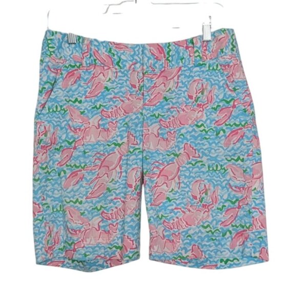 Lilly Pulitzer Lobstah Roll The Chipper Shorts Womens Size 2 Blue Pink Bermuda - Picture 1 of 14